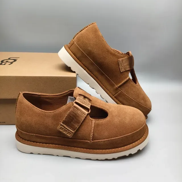 Brown Suede T-Strap Platform Mary Jane Shoes 6