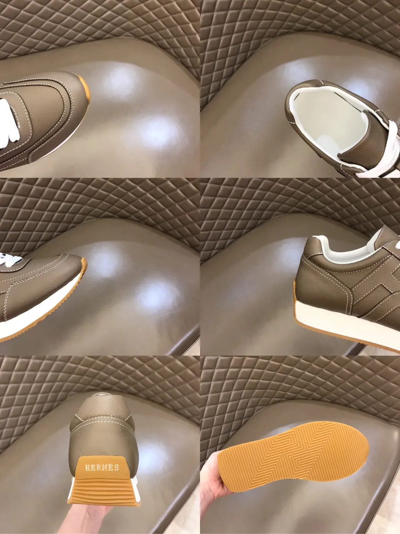 Brown White Paneled Leather-Like Upper Contrast Topstitching Sneakers 2