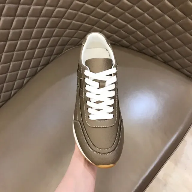 Brown White Paneled Leather-Like Upper Contrast Topstitching Sneakers 4