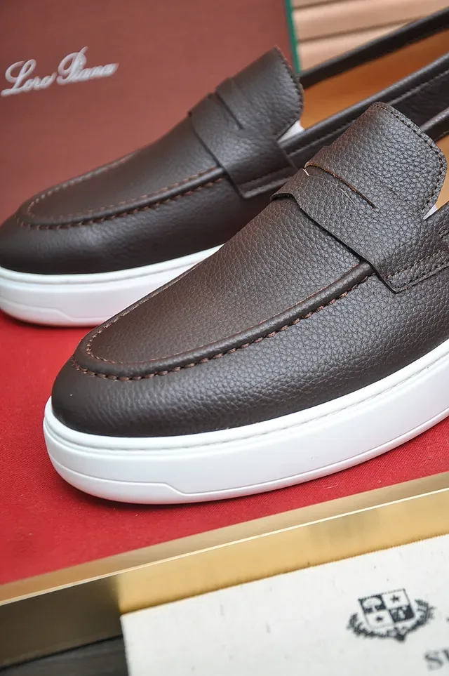 Brown White Pebbled Leather Penny Strap Loafer 2