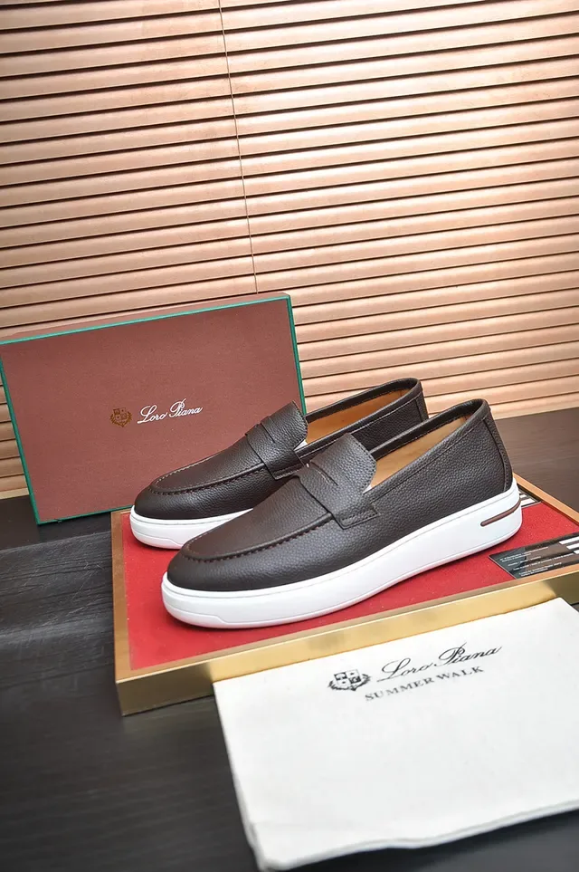 Brown White Pebbled Leather Penny Strap Loafer 4