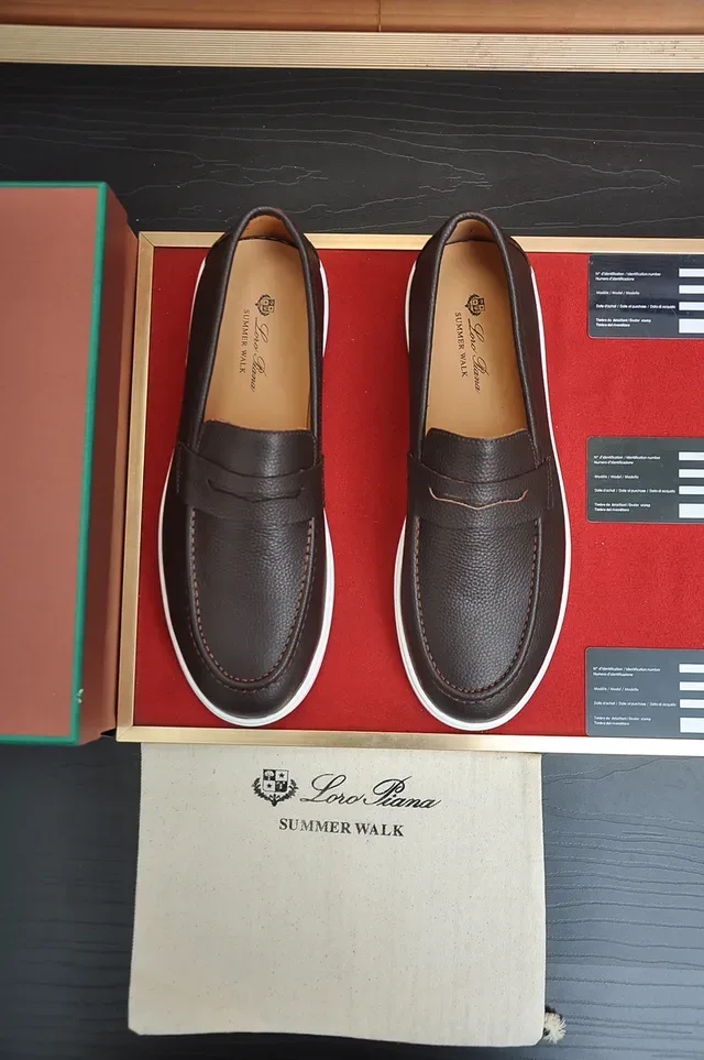 Brown White Pebbled Leather Penny Strap Loafer 5