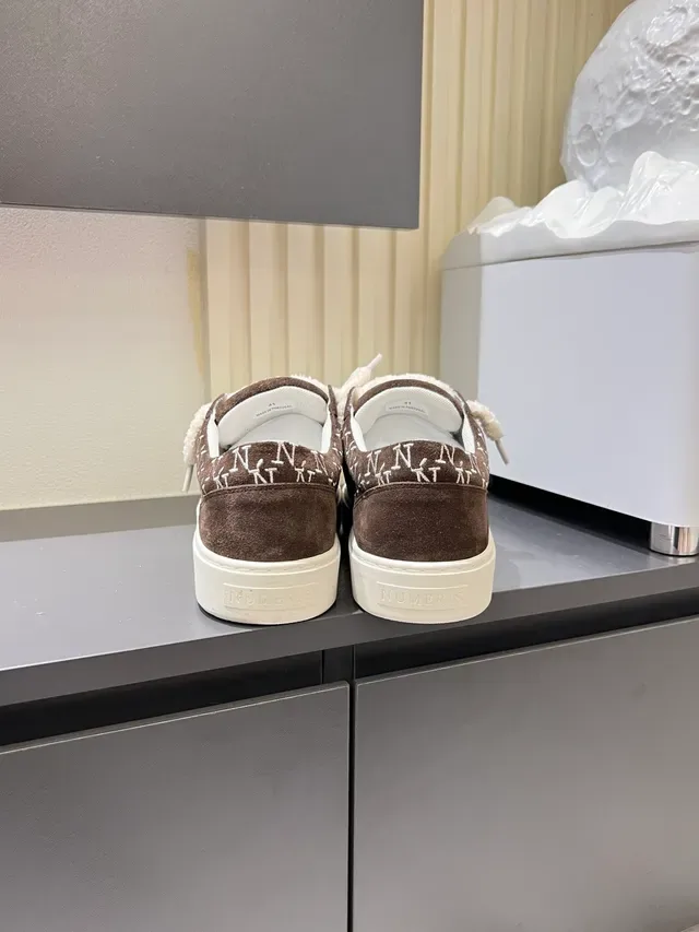 Brown White Suede Fluffy Strap Sneakers 2