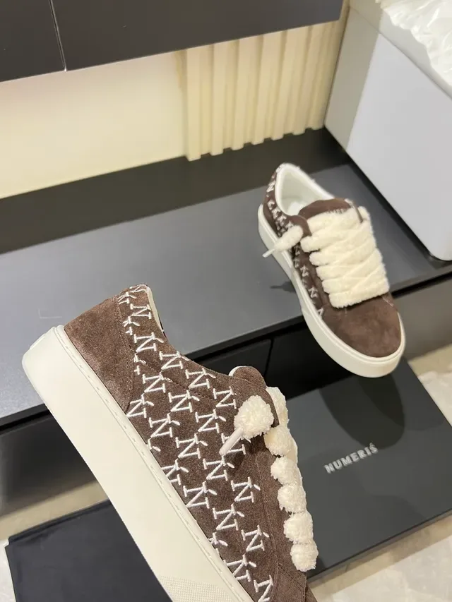 Brown White Suede Fluffy Strap Sneakers 3