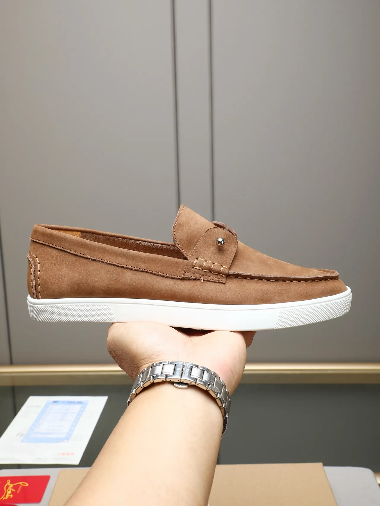 Brown White Suede Upper Penny Strap Loafer 5
