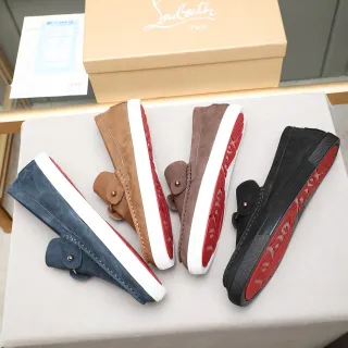 棕白麂皮鞋面佩尼带乐福鞋