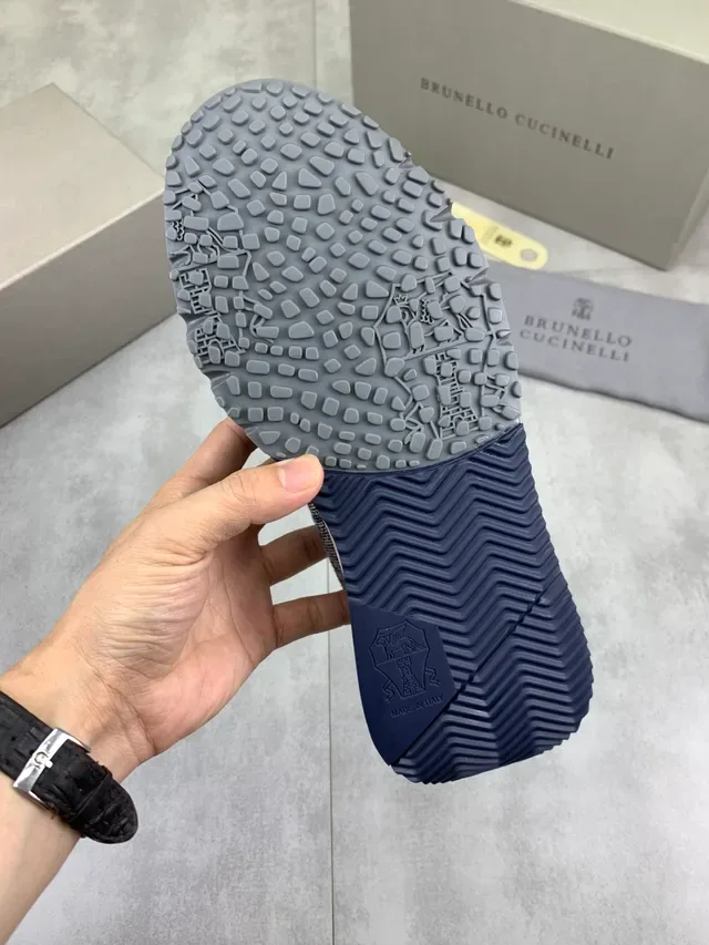 Brunello Cucinelli Gray Navy Knit Upper Contrast Detailing Sneakers 2