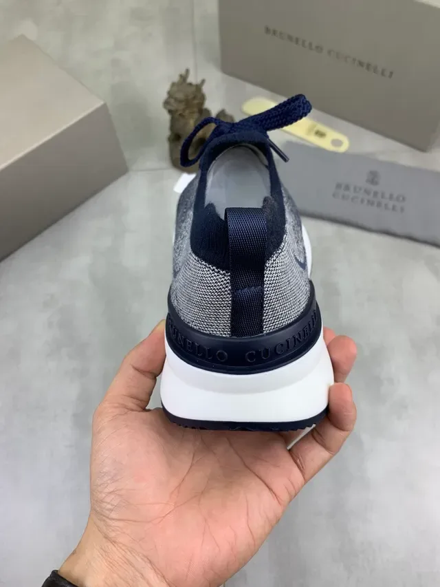 Brunello Cucinelli Gray Navy Knit Upper Contrast Detailing Sneakers 3