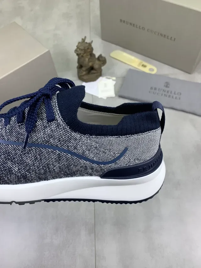 Brunello Cucinelli Gray Navy Knit Upper Contrast Detailing Sneakers 4