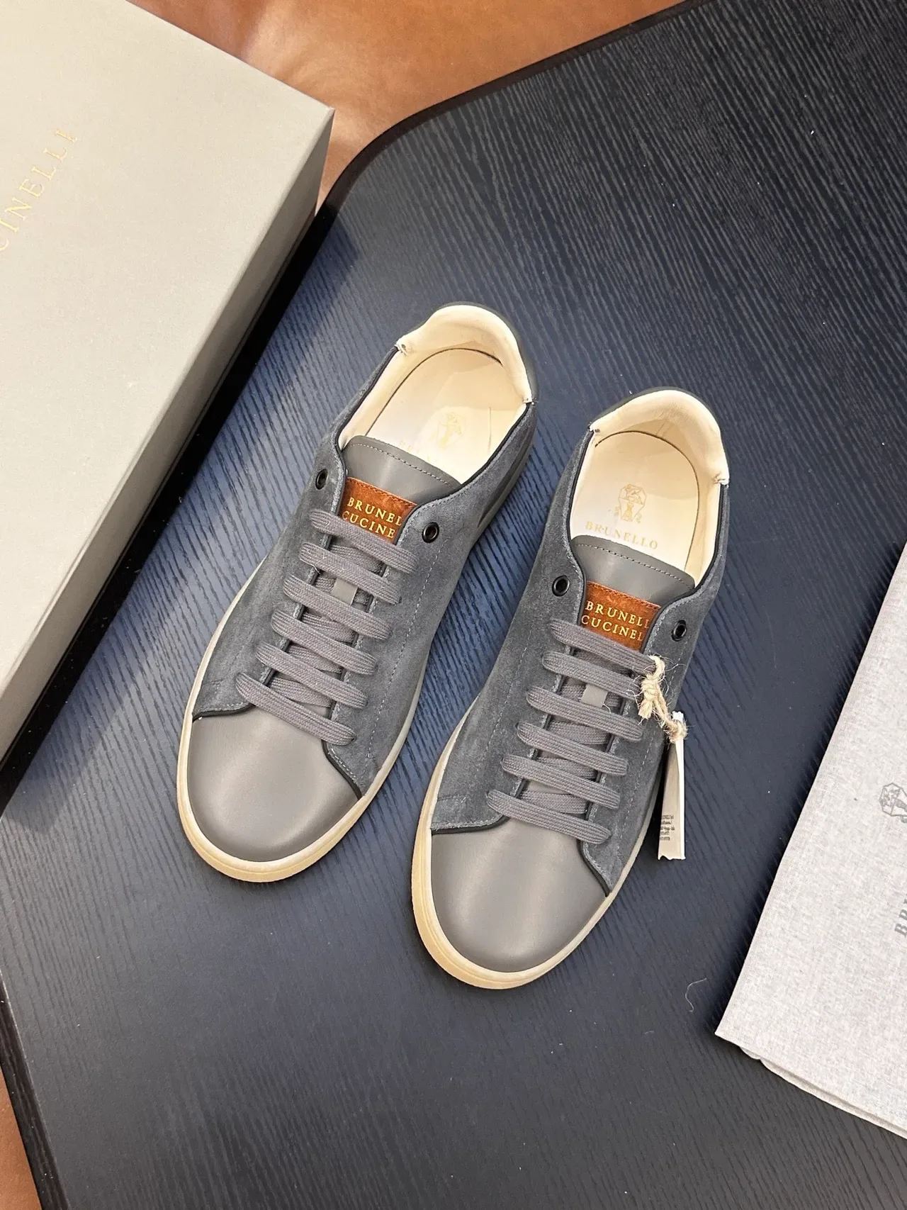 Brunello Cucinelli Gray Suede and Leather Low-Top Lifestyle Sneaker 3