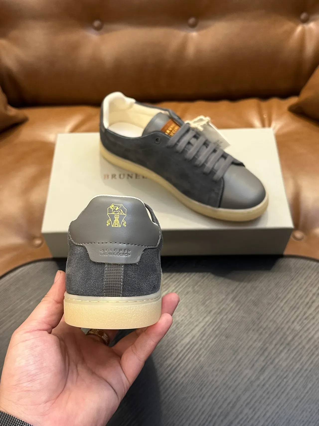 Brunello Cucinelli Gray Suede and Leather Low-Top Lifestyle Sneaker 8