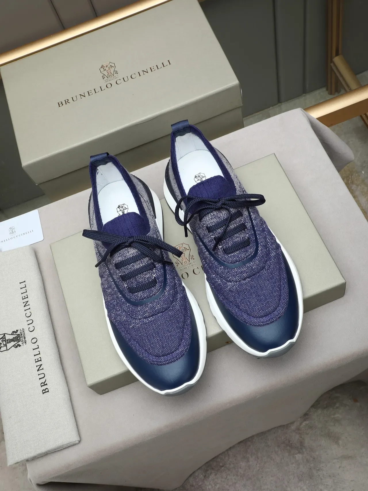 Brunello Cucinelli Knit Upper Navy and Gray Lifestyle Sneaker 3