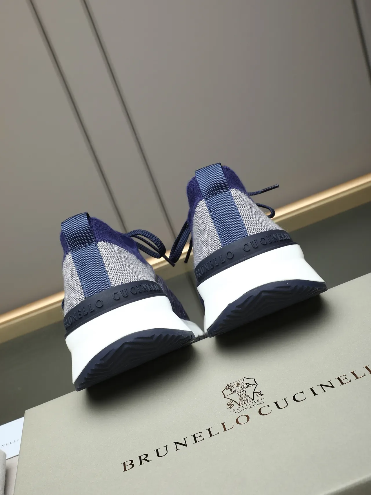 Brunello Cucinelli Knit Upper Navy and Gray Lifestyle Sneaker 4