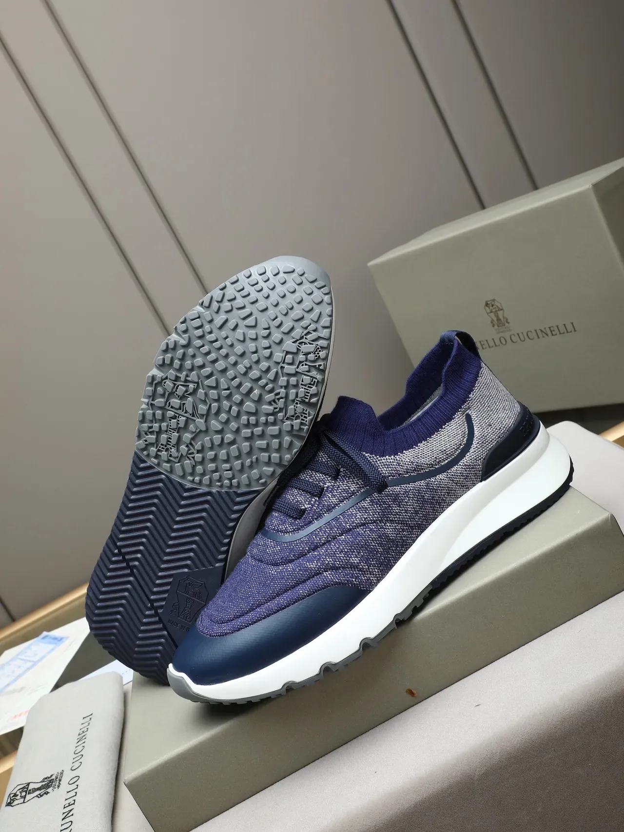Brunello Cucinelli Knit Upper Navy and Gray Lifestyle Sneaker 5