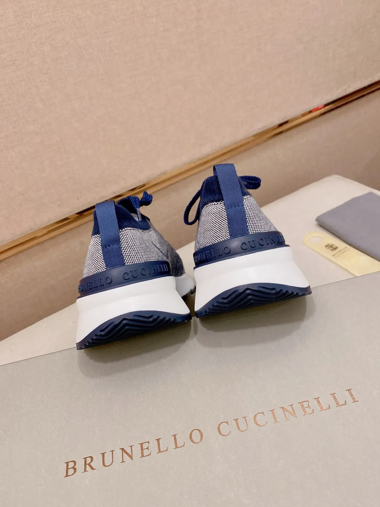 Brunello Cucinelli Knit Upper Navy Blue and Gray Lifestyle Sneaker 3