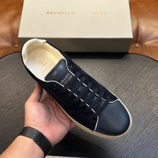 Brunello Cucinelli Navy स्यूड और लेदर कपसोल केजुअल जूते