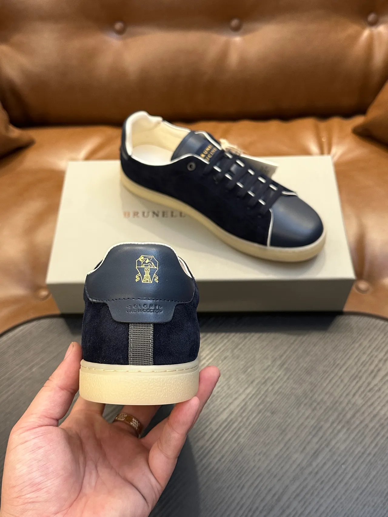 Brunello Cucinelli Navy Suede and Leather Cupsole Casual Shoe 6