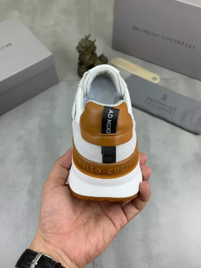 Brunello Cucinelli White and Beige Mixed-Material Lifestyle Sneaker 3