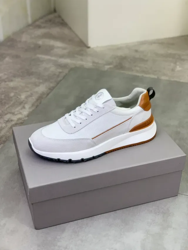 Brunello Cucinelli White and Beige Mixed-Material Lifestyle Sneaker 4