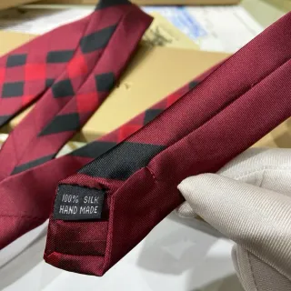 Burgundy and Black Checkered Silk Handmade Necktie