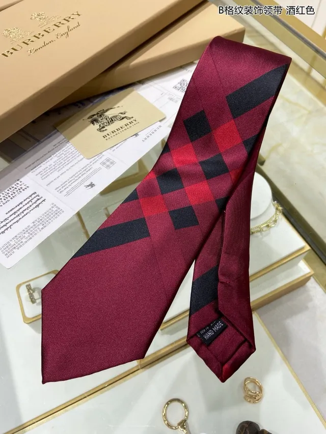 Gravata de seda xadrez borgonha e preto feita à mão 5