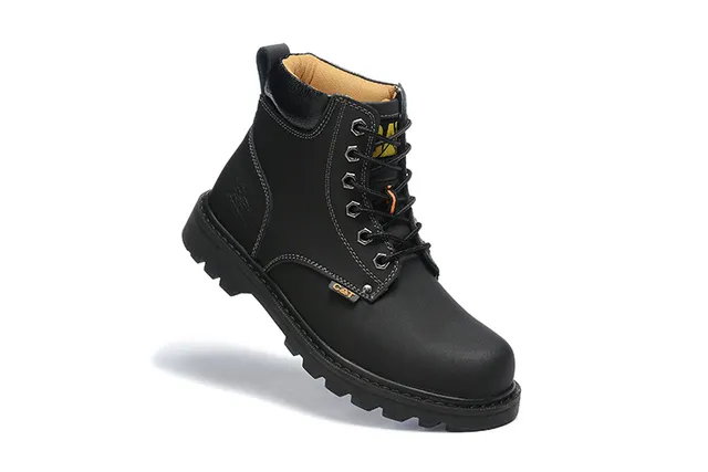CAT Work Boot Black Full-Grain Leather Lace-Up Work Boots 3