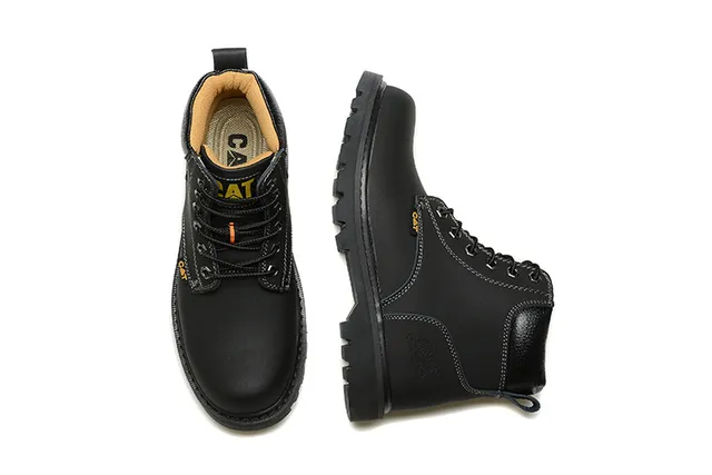 CAT Work Boot Black Full-Grain Leather Lace-Up Work Boots 5
