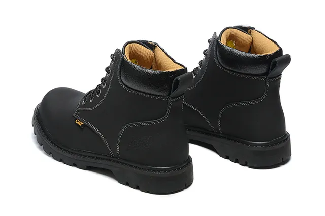 CAT Work Boot Black Full-Grain Leather Lace-Up Work Boots 6