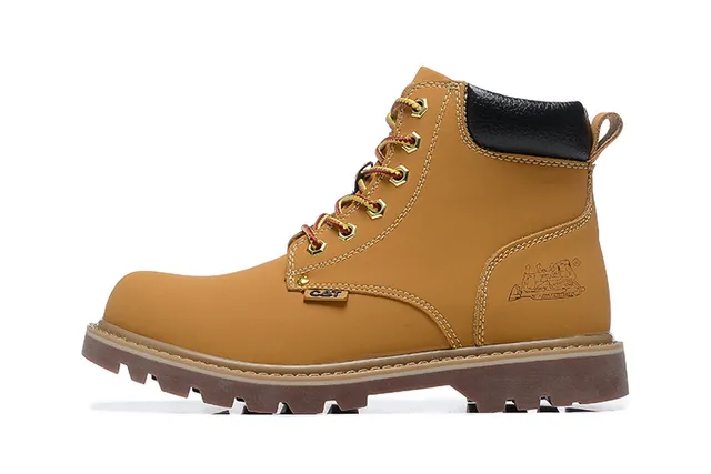 CAT Work Boot Black Full-Grain Leather Lace-Up Work Boots 8