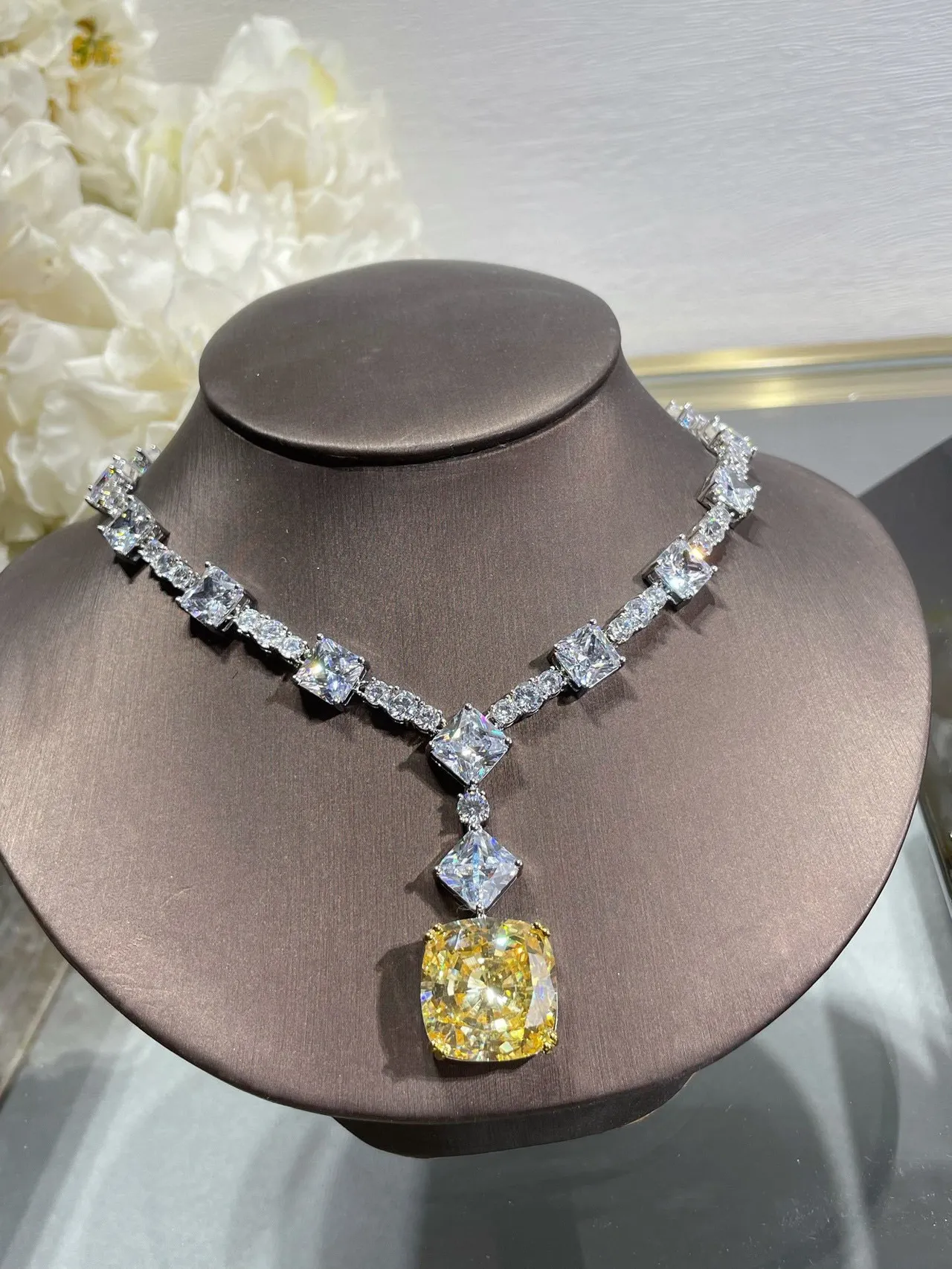 Channel-Set Alternating Baguette and Round-Cut Stone Collar Necklace 3