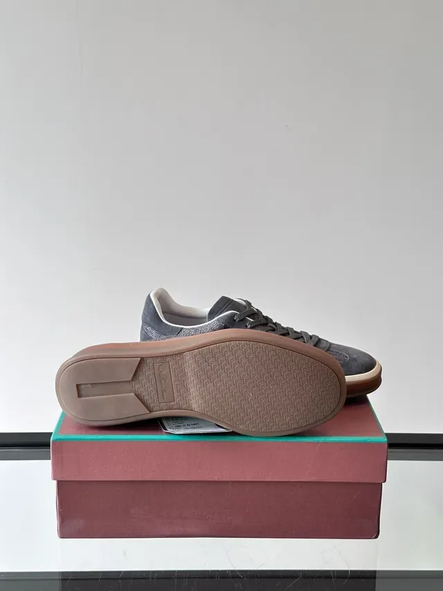 Charcoal Gray Suede and Woven Textile Low-Top Lifestyle Sneakers 2