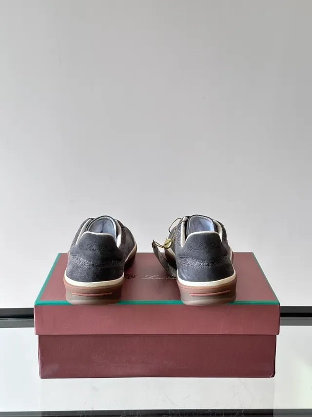 Charcoal Gray Suede and Woven Textile Low-Top Lifestyle Sneakers 3