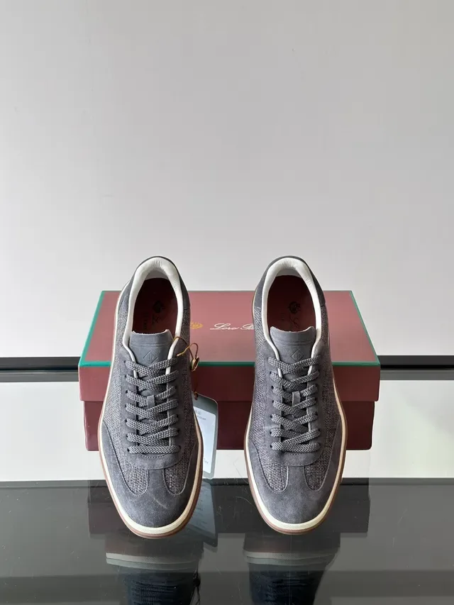Charcoal Gray Suede and Woven Textile Low-Top Lifestyle Sneakers 4