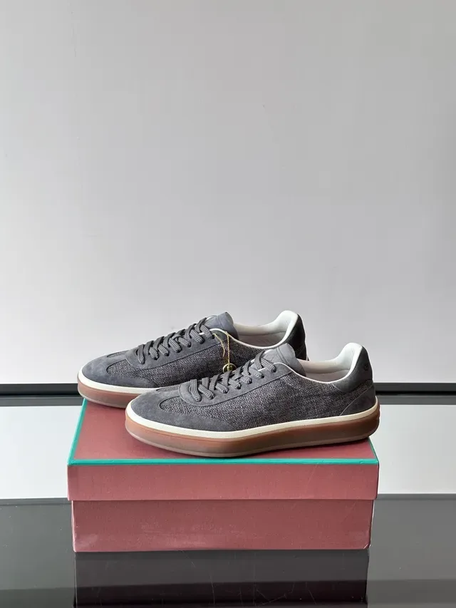 Charcoal Gray Suede and Woven Textile Low-Top Lifestyle Sneakers 5