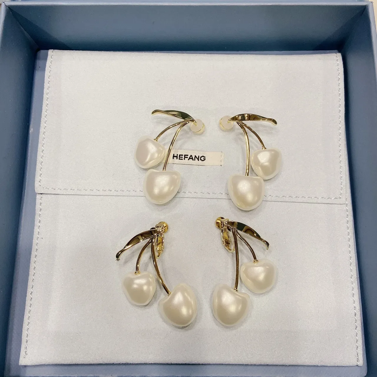 Cherry-Shaped Pearl and Gold-Tone Dangling Earrings 6