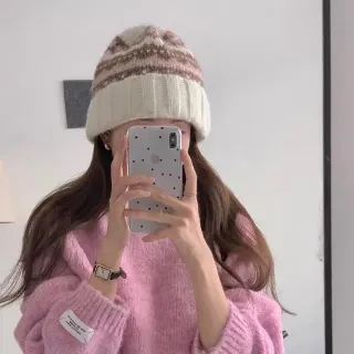 Cream and Pastel Fair Isle Knitted Beanie