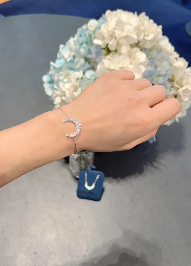 Crescent Moon Pavé Stone Silver-Tone Bracelet 4