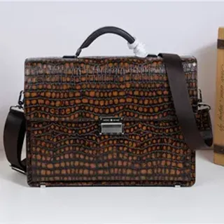 Crocodile-Embossed Brown and Black Structured Messenger Bag