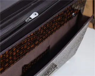 Crocodile-Embossed Brown and Black Structured Messenger Bag 2