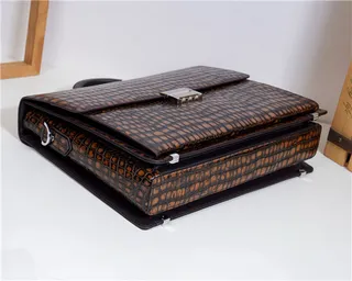 Crocodile-Embossed Brown and Black Structured Messenger Bag 4
