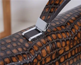 Crocodile-Embossed Brown and Black Structured Messenger Bag 6