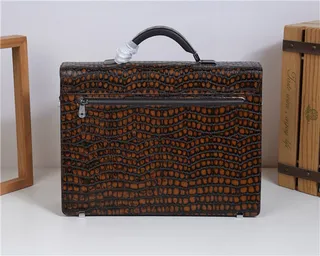 Crocodile-Embossed Brown and Black Structured Messenger Bag 8