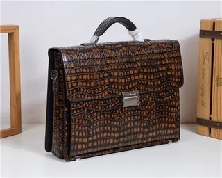 Crocodile-Embossed Brown and Black Structured Messenger Bag 9