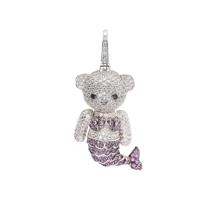 Crystal-Encrusted Bear Mermaid Pendant Necklace 2
