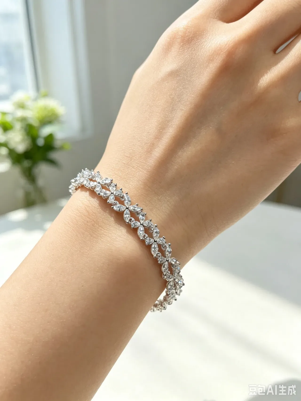 Crystal-Encrusted Floral Motif Silver-Tone Bracelets 3
