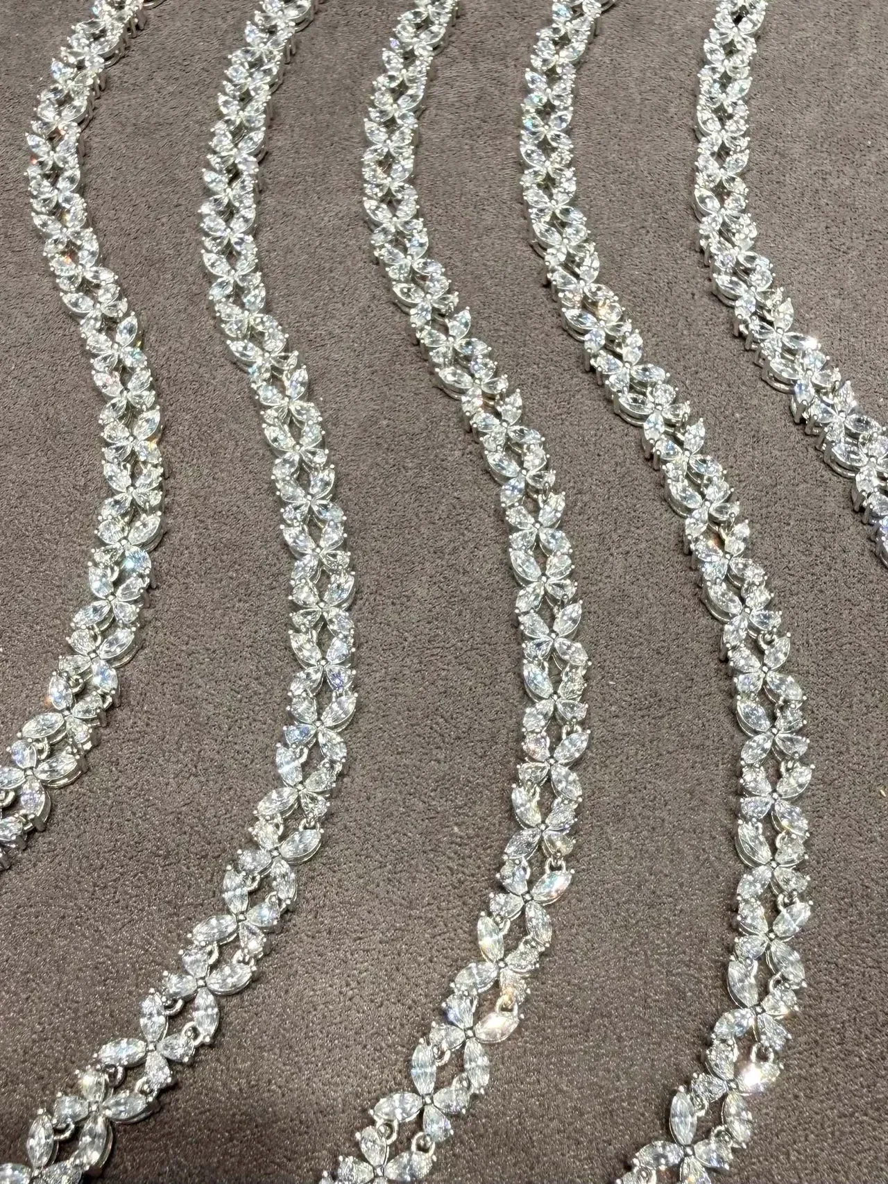 Crystal-Encrusted Floral Motif Silver-Tone Bracelets 5