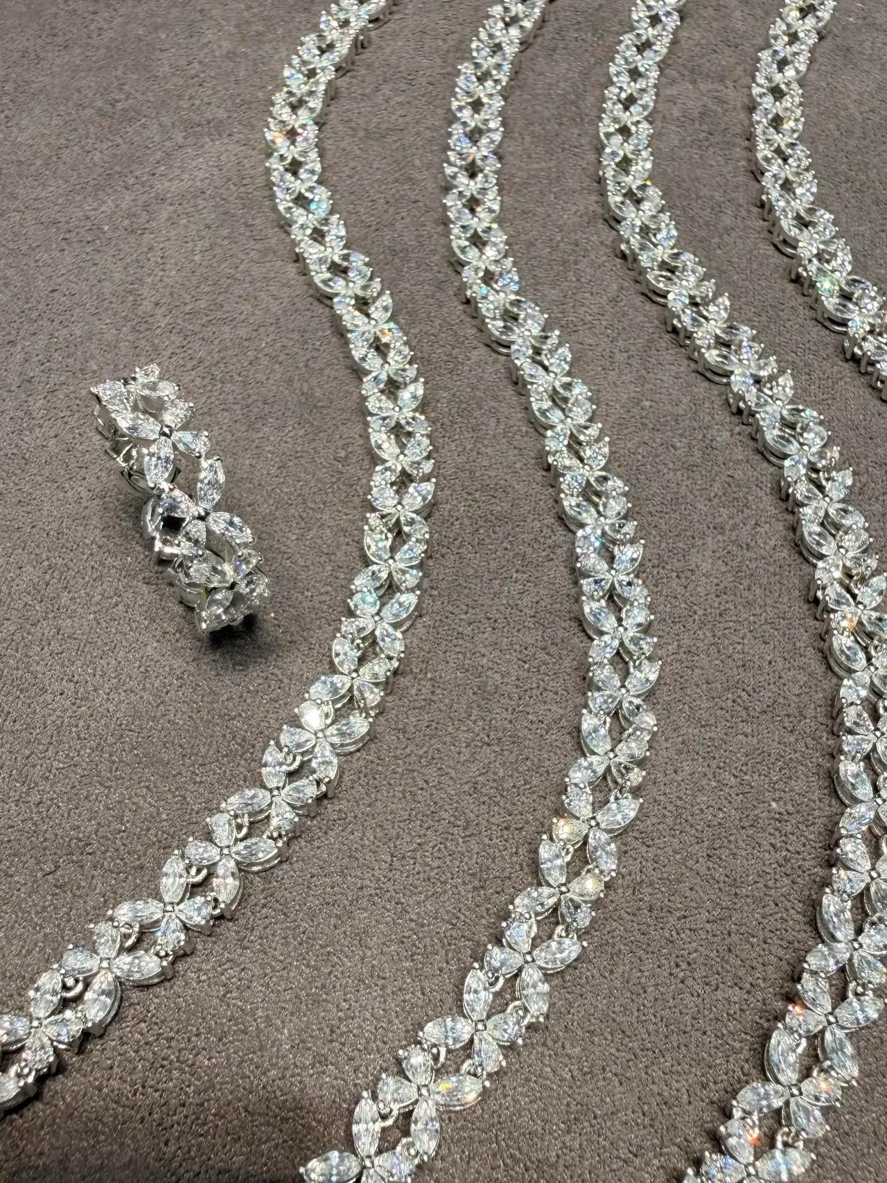 Crystal-Encrusted Floral Motif Silver-Tone Bracelets 6