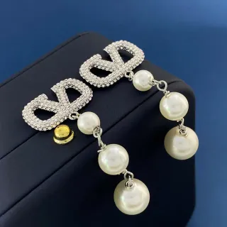 Crystal-Logo Multi-Pearl Dangle Earrings