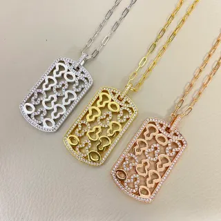 Colliers avec pendentif dog-tag en forme de cœur pavé de cristaux