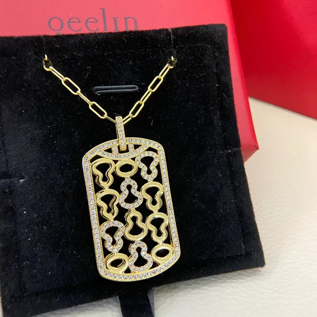 Crystal-Pavé Heart Motif Dog-Tag Pendant Necklaces 4